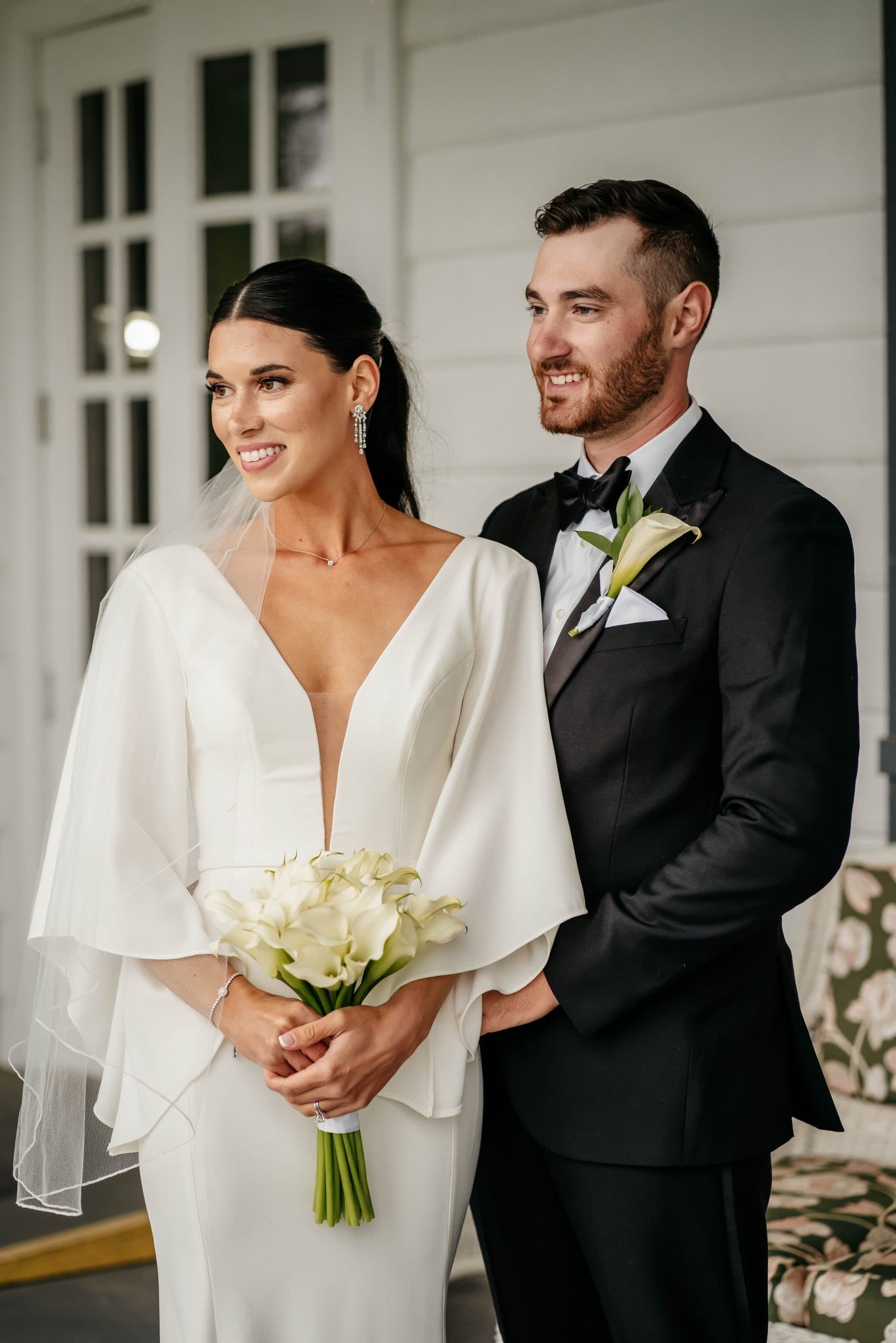 Couple embracing at their Upstate New York wedding